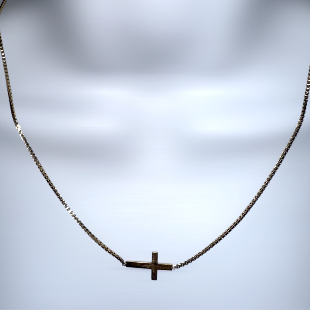 Anthropologie Gold Dainty Cross Necklace with Box Chain 14k over brass ✅ - Picture 3 of 4